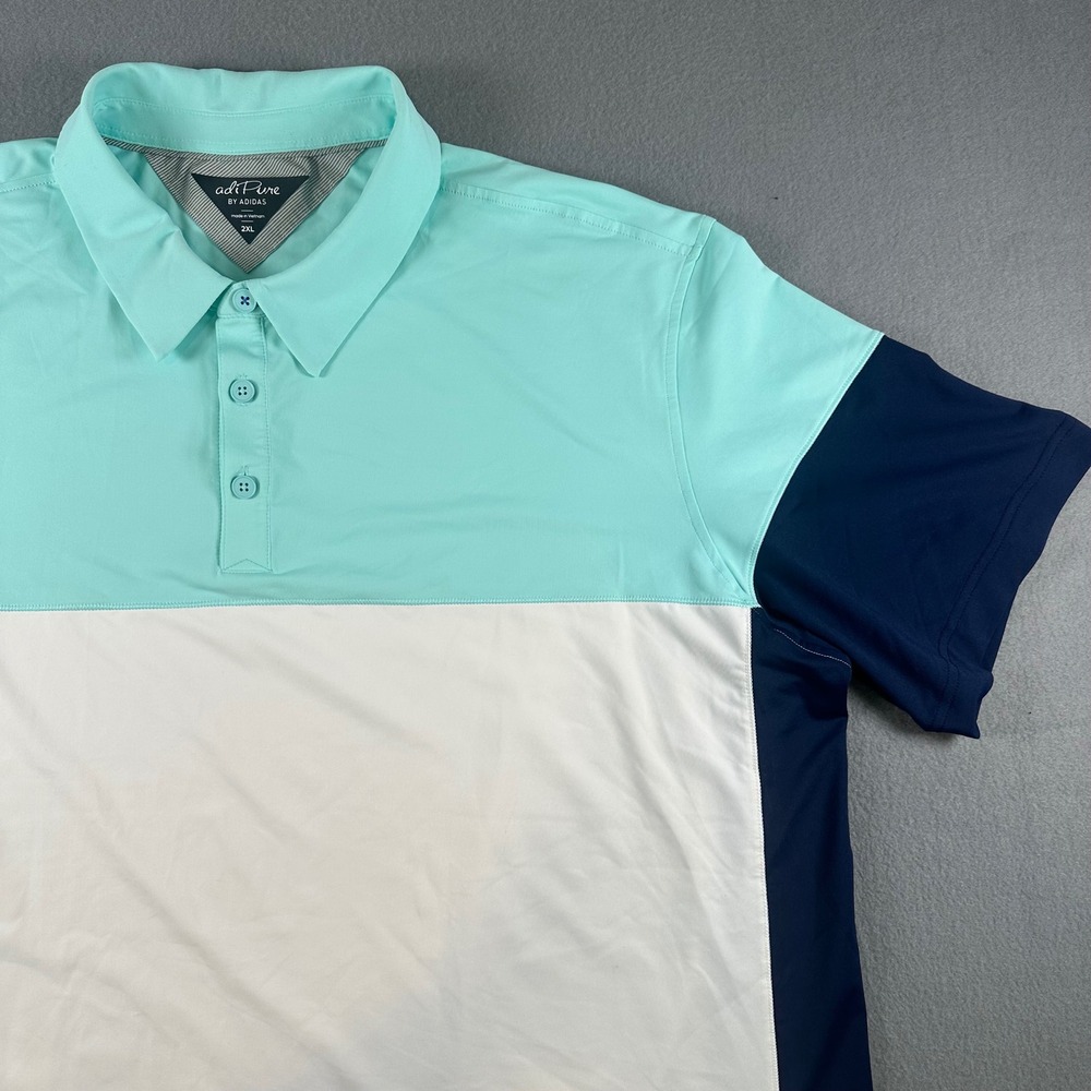 AdiPure by Adidas Mens 2XL Colorblock Golf Polo Shirt Mint Green White FJ9787